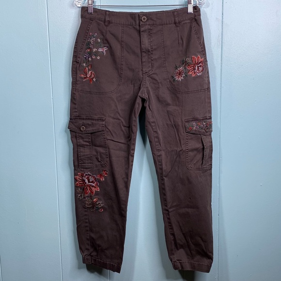 Sundance Size 6 Charcoal Gray Floral Botanical Cargo Jogger Pants - Picture 4 of 15